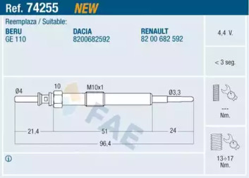 Свеча накаливания FAE 74255