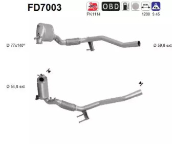 Сажевый / частичный фильтр, система выхлопа ОГ AS FD7003