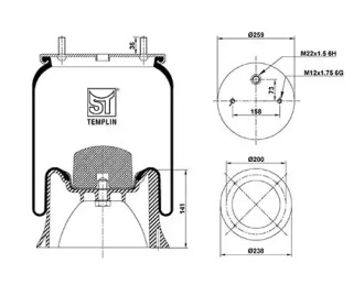 Баллон пневматической рессоры ST-TEMPLIN 04.060.6106.020