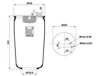 Баллон пневматической рессоры ST-TEMPLIN 04.060.6206.250