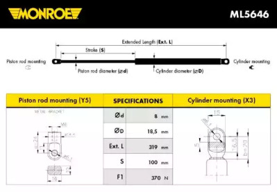 Газовая пружина, капот MONROE ML5646