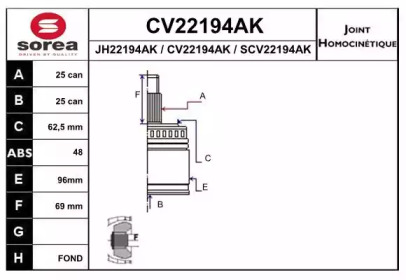 Шарнирный комплект, приводной вал EAI CV22194AK