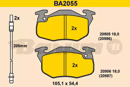 Комплект тормозных колодок, дисковый тормоз BARUM BA2055