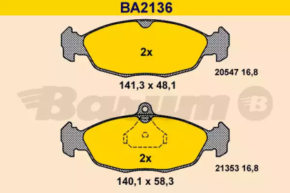 Комплект тормозных колодок, дисковый тормоз BARUM BA2136