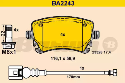 Комплект тормозных колодок BARUM BA2243