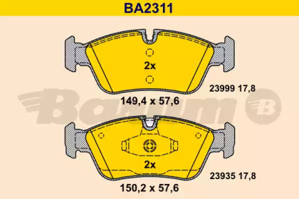 Комплект тормозных колодок, дисковый тормоз BARUM BA2311