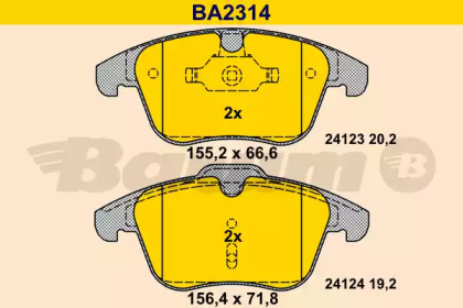 Комплект тормозных колодок, дисковый тормоз BARUM BA2314