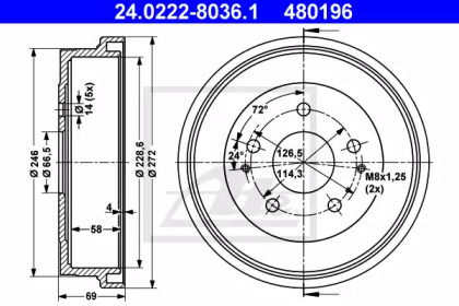 Тормозный барабан ATE 24.0222-8036.1