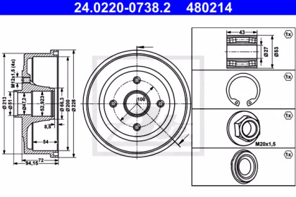 Тормозный барабан ATE 24.0220-0738.2