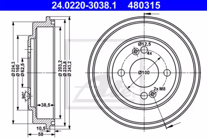 Тормозной барабан ATE 24.0220-3038.1