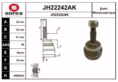 Шарнирный комплект, приводной вал SNRA JH22242AK