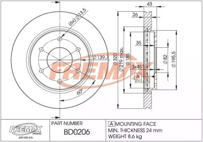 Тормозной диск FREMAX BD-0206