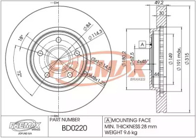 Тормозной диск FREMAX BD-0220