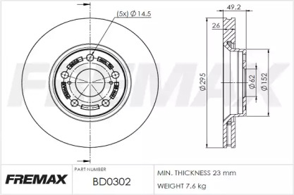 Тормозной диск FREMAX BD-0302