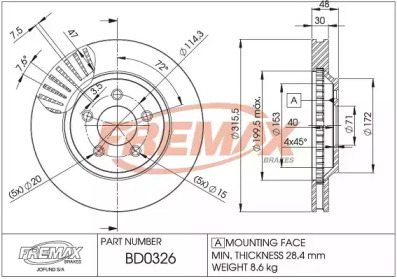 Тормозной диск FREMAX BD-0326