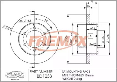 Тормозной диск FREMAX BD-1033