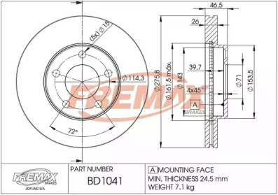 Тормозной диск FREMAX BD-1041