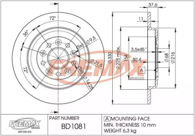 Тормозной диск FREMAX BD-1081