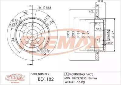 Тормозной диск FREMAX BD-1182