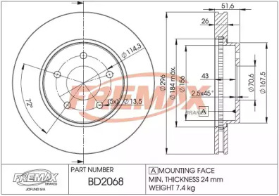 Тормозной диск FREMAX BD-2068