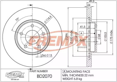 Тормозной диск FREMAX BD-2070