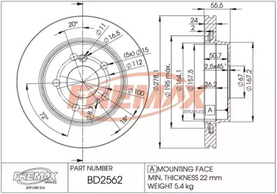 Тормозной диск FREMAX BD-2562