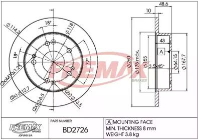 Тормозной диск FREMAX BD-2726