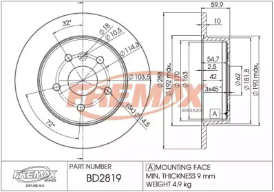 Тормозной диск FREMAX BD-2819