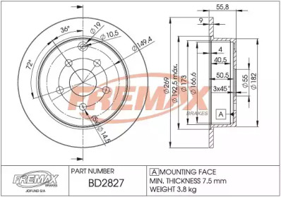 Тормозной диск FREMAX BD-2827