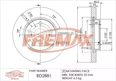 Тормозной диск FREMAX BD-2881