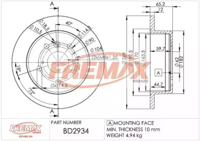 Тормозной диск FREMAX BD-2934