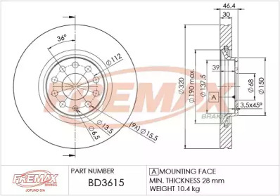 Тормозной диск FREMAX BD-3615