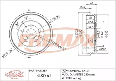 Тормозной барабан FREMAX BD-3961