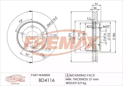 Тормозной диск FREMAX BD-4116