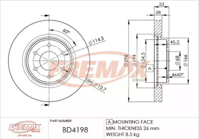 Тормозной диск FREMAX BD-4198