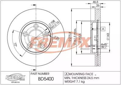 Тормозной диск FREMAX BD-5400