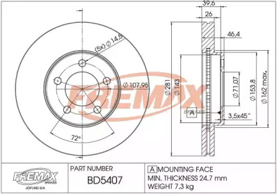 Тормозной диск FREMAX BD-5407