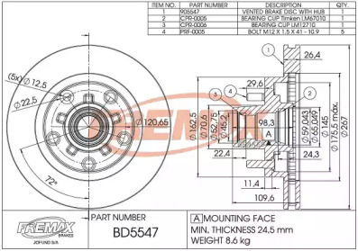 Тормозной диск FREMAX BD-5547