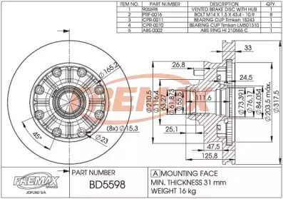 Тормозной диск FREMAX BD-5598