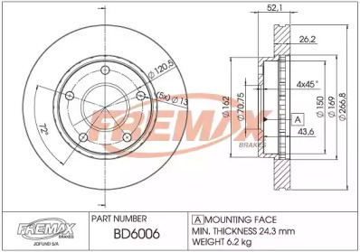 Тормозной диск FREMAX BD-6006