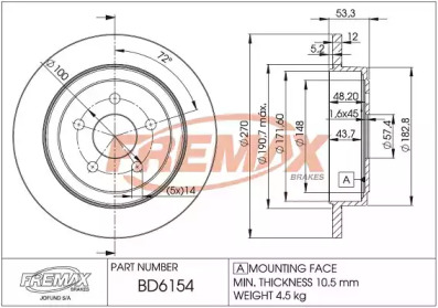 Тормозной диск FREMAX BD-6154