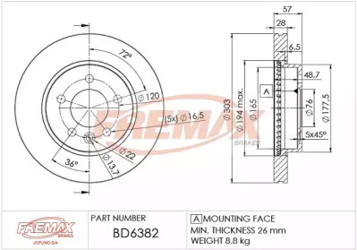 Тормозной диск FREMAX BD-6382