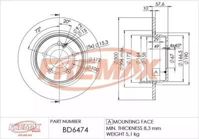 Тормозной диск FREMAX BD-6474