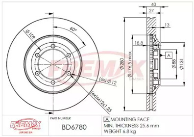 Тормозной диск FREMAX BD-6780