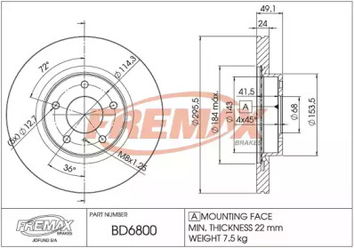 Тормозной диск FREMAX BD-6800