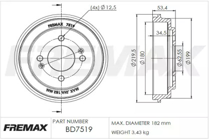 Тормозной барабан FREMAX BD-7519