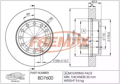 Тормозной диск FREMAX BD-7600