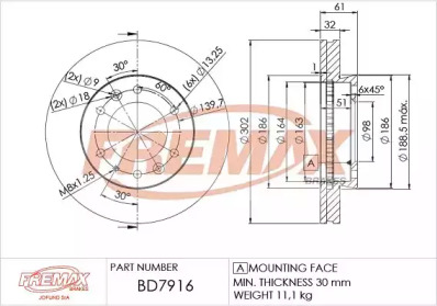 Тормозной диск FREMAX BD-7916