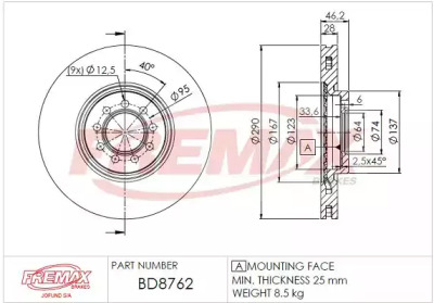 Тормозной диск FREMAX BD-8762