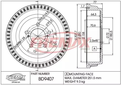 Тормозный барабан FREMAX BD-9407